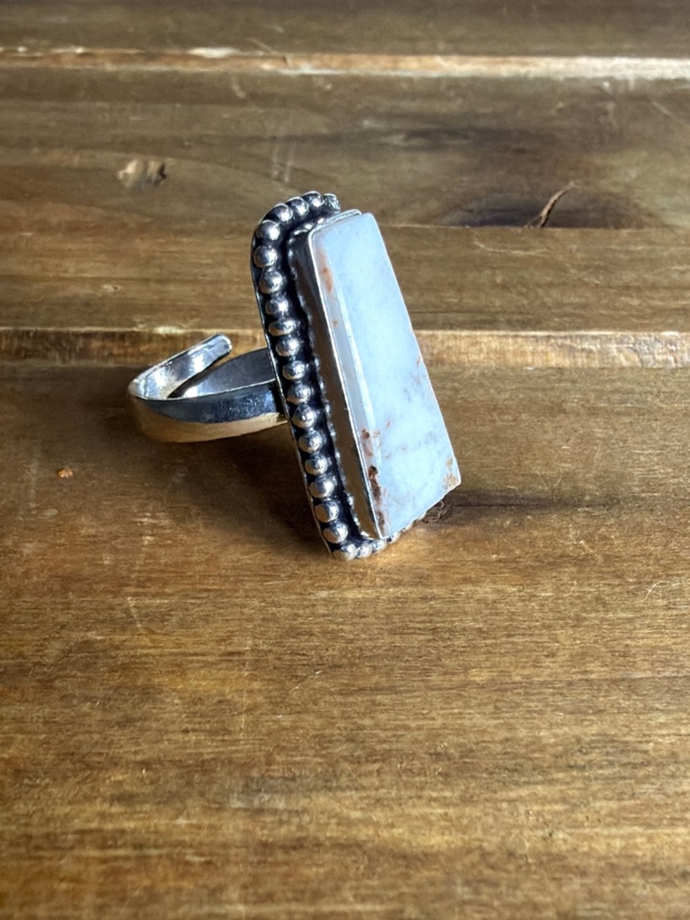 Vintage Bohemian Magnesite Gemstone Ring Adjustable Women Size 7.5 Silver 925 - Picture 3 of 4